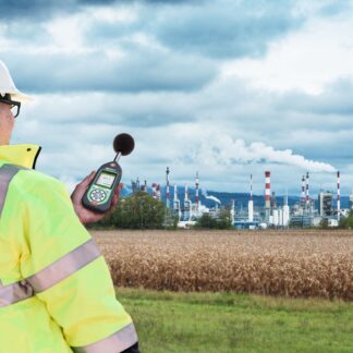 Man demonstrating using the sonik for environmental noise measurment