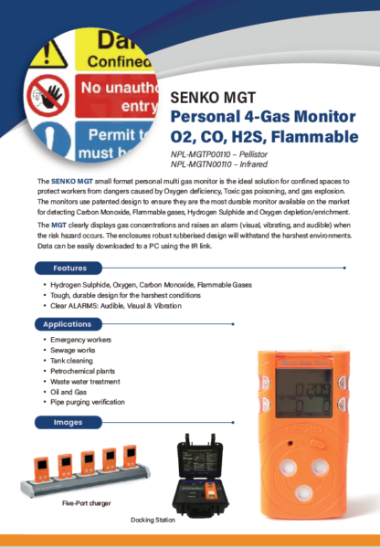 Personal 4 Gas Monitor O2, CO, H2S, Flammable